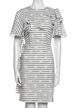 WHIT striped linen shift dress features flutter sleeves and a side tie accents